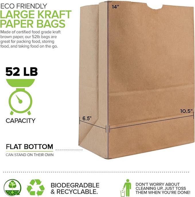 Stock Your Home 52 lb Kraft Brown Paper Bags (100 Count)  Bulk Large Grocery Bags for Shopping - Image 3