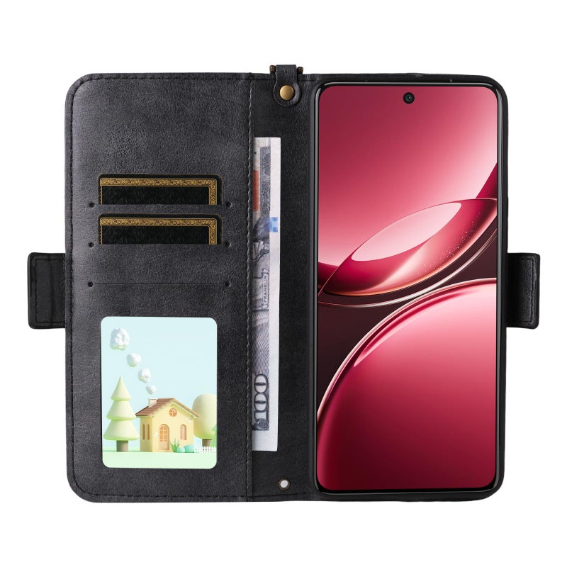 erorex For vivo V50 5G Global / V50e Multi-card Slots Crossbody Cowhide Leather Phone Case(Black) - Image 4