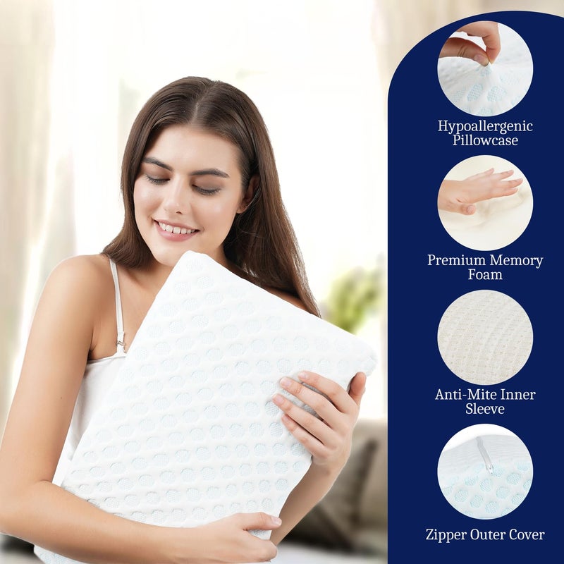 Dormyo Ergo Memory Foam Cervical Pillow for Neck Pain, Orthopedic Support for Back, Side Sleepers, Designer Removable Cover (Pack of 1) - Image 3