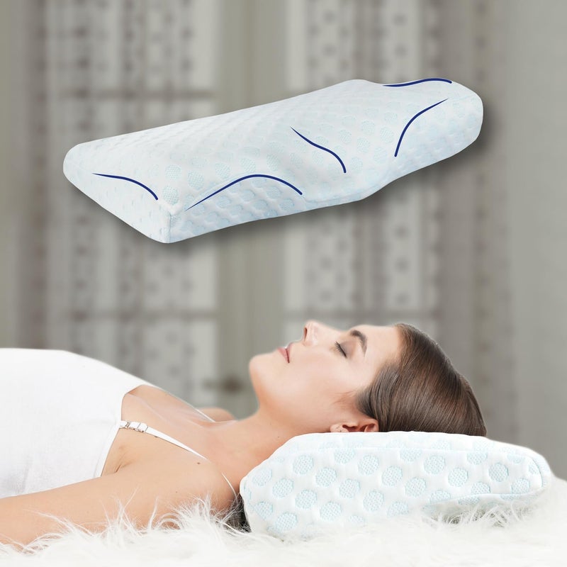 Dormyo Ergo Memory Foam Cervical Pillow for Neck Pain, Orthopedic Support for Back, Side Sleepers, Designer Removable Cover (Pack of 1) - Image 1