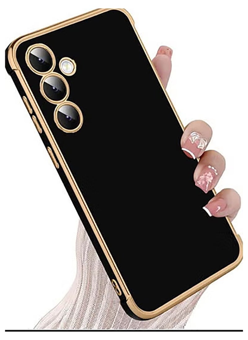 Generic Electroplate Silicone Case Cover for Samsung Galaxy A55 5G plated edge cute love soft TPU buffer, 4 Angle shock protection(Black)  - Image 1