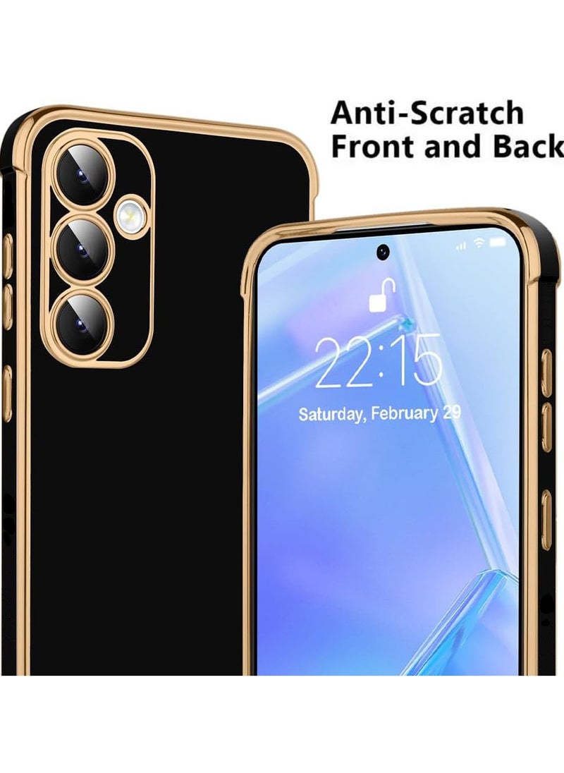 Generic Electroplate Silicone Case Cover for Samsung Galaxy A55 5G plated edge cute love soft TPU buffer, 4 Angle shock protection(Black)  - Image 4