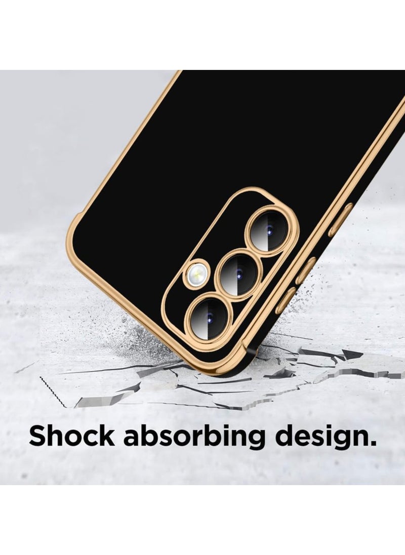 Generic Electroplate Silicone Case Cover for Samsung Galaxy A55 5G plated edge cute love soft TPU buffer, 4 Angle shock protection(Black)  - Image 2