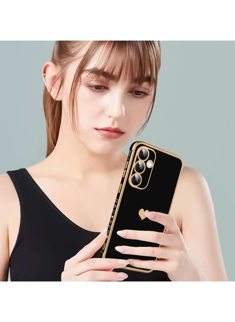 Generic Electroplate Silicone Case Cover for Samsung Galaxy A55 5G plated edge cute love soft TPU buffer, 4 Angle shock protection(Black)  - Image 5