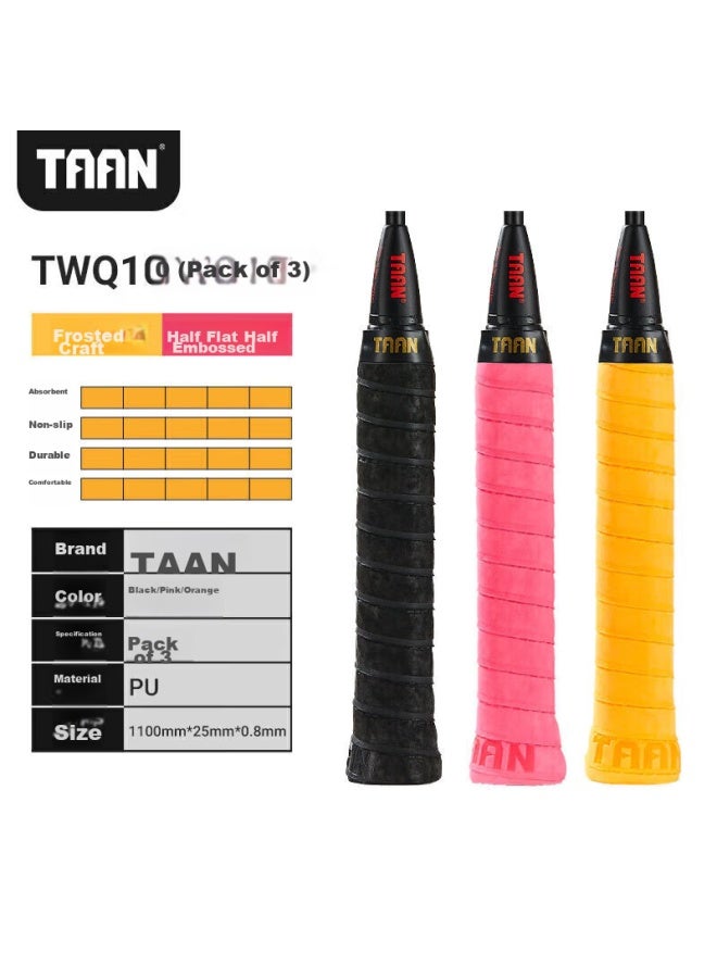 Taan Badminton Racket Grip Tape, Matte Anti-slip Sweat-absorbing Tennis Handle Tape, Q10 Three-pack - Image 3