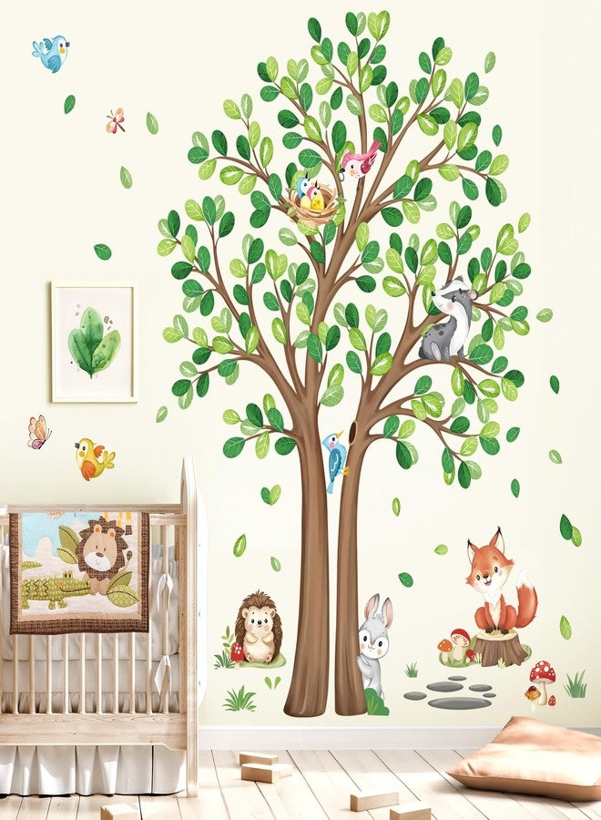 decalmile Woodland Animals Large Forest Tree Wall Decals Fox Rabbit Hedgehog Wall Stickers Baby Nursery Toddler Room Living Room Wall Decor - Image 2