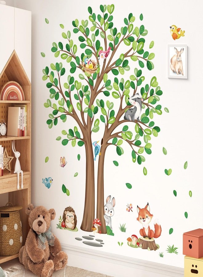 decalmile Woodland Animals Large Forest Tree Wall Decals Fox Rabbit Hedgehog Wall Stickers Baby Nursery Toddler Room Living Room Wall Decor - Image 3