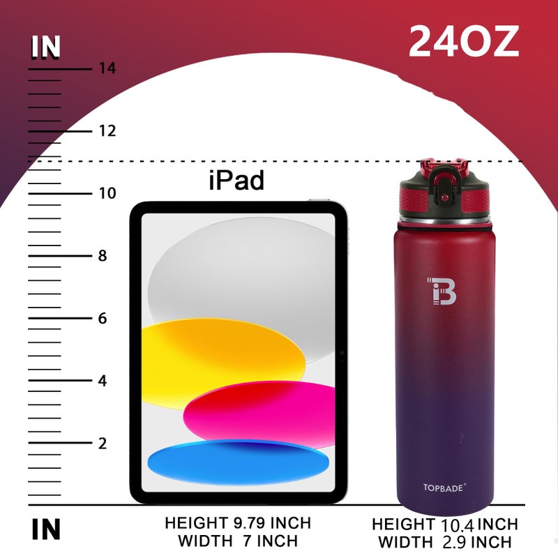 TOPBADE 24oz Insulated Sports Water Bottle with Straw Lid & Spout Lid, Stainless Steel Water Bottle with Paracord Handle for gifts and school - Image 4