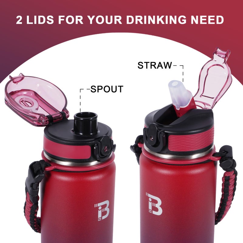 TOPBADE 24oz Insulated Sports Water Bottle with Straw Lid & Spout Lid, Stainless Steel Water Bottle with Paracord Handle for gifts and school - Image 2