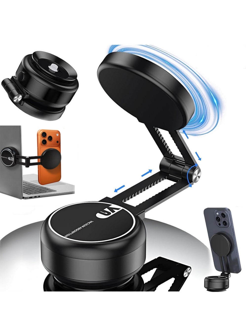 Upgraded Vacuum Magnetic Car Phone Mount,Vacuum Suction Car Phone Holder Hands-Free,Adjustable 360° Rotating Foldable Magnetic Suction Cup Phone Mount,Strong Magnetic Car Mount for Smooth Surface