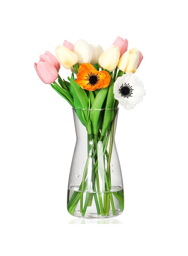 SYOSI 2 Pcs Clear Glass Vase, Exquisite Decorative Glass Flower Vase, 17cm Modern Style Flower Vase for Home Decor, Living Room, Dining Table, Office Decor (Transparent) - Image 1