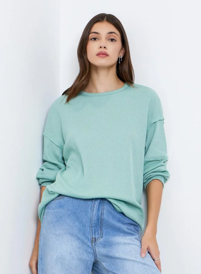 Take Two  Take Two Women Mint Green Waffle Knit Sweatshirt for Women | Best Price UAE