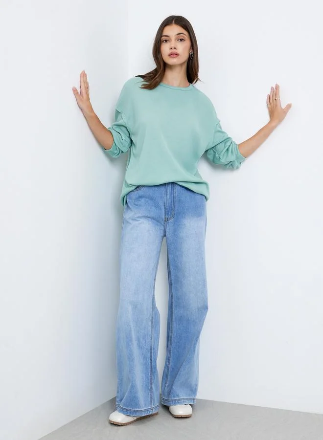 Take Two Take Two Women Mint Green Waffle Knit Sweatshirt