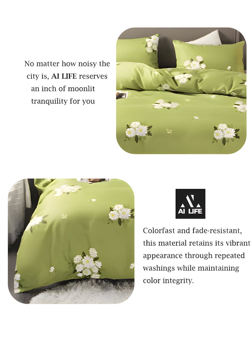 AI LIFE King Size 400TC Duvet Cover 4 Piece Set Washed Microfiber Relaxed Feel Natural Wrinkled Comfy Bedsheet set with Zipper Closure 1 Duvet Cover 1 Fitted Sheet & 2 Pillow Cases