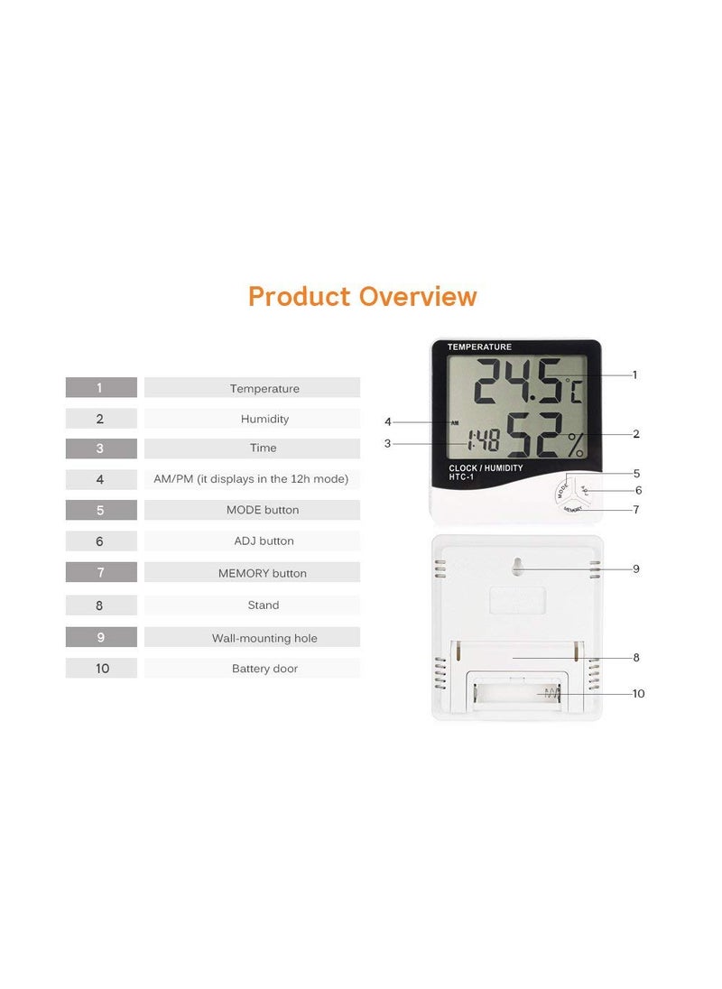 SAYSHA - Saysha Digital Hygrometer Thermometer Humidity Meter with Clock LCD Display HTC1 - Image 1