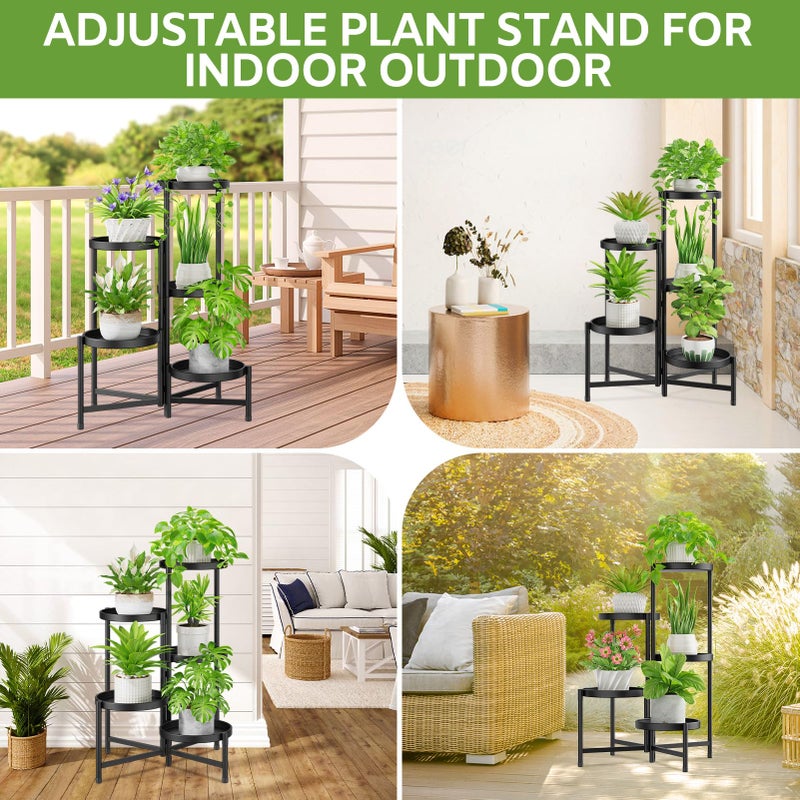 iDavosic.ly 5 Tier Large Plant Stand Indoor with 10 Inch Wide Tray, Tiered Corner Metal Outdoor Flower Display Holder Shelf, Folding Tall Rack for Patio Porch Living Room, Modern Black - Image 2