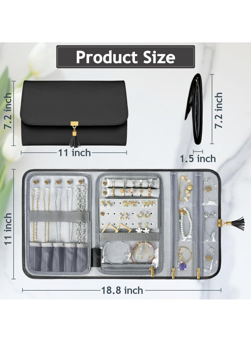 CMGTYYD Portable Jewelry Organizer, Travel Jewelry Storage Case for Women Jewelry Pouch Tangle Free Jewelry Storage Roll Bag with Waterproof & Lightweight for Necklaces/Rings/Earrings/Bracelets (Black)  - Image 2
