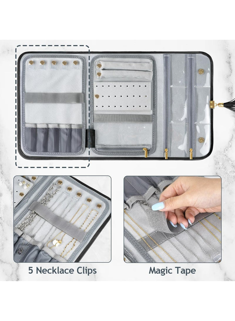 CMGTYYD Portable Jewelry Organizer, Travel Jewelry Storage Case for Women Jewelry Pouch Tangle Free Jewelry Storage Roll Bag with Waterproof & Lightweight for Necklaces/Rings/Earrings/Bracelets (Black)  - Image 3