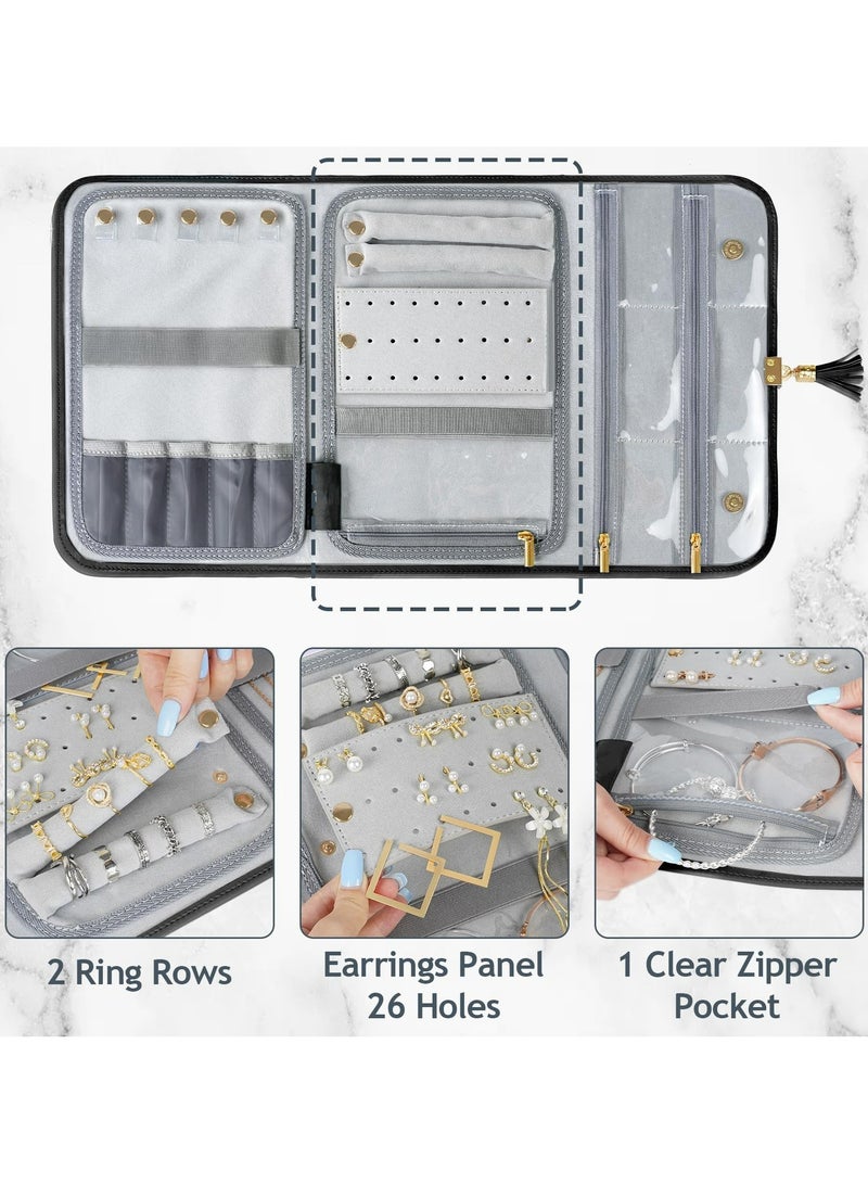 CMGTYYD Portable Jewelry Organizer, Travel Jewelry Storage Case for Women Jewelry Pouch Tangle Free Jewelry Storage Roll Bag with Waterproof & Lightweight for Necklaces/Rings/Earrings/Bracelets (Black)  - Image 4
