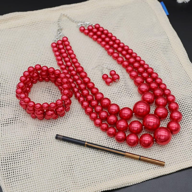 WEWE Imitation Pearl Necklace for Women Large Chunky Pearl Necklaces Multilayer Pearl Necklace and Earring 1920s Costume Jewelry set - Image 5