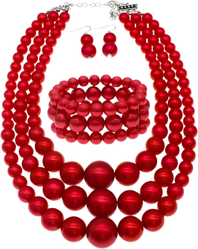 WEWE Imitation Pearl Necklace for Women Large Chunky Pearl Necklaces Multilayer Pearl Necklace and Earring 1920s Costume Jewelry set - Image 1