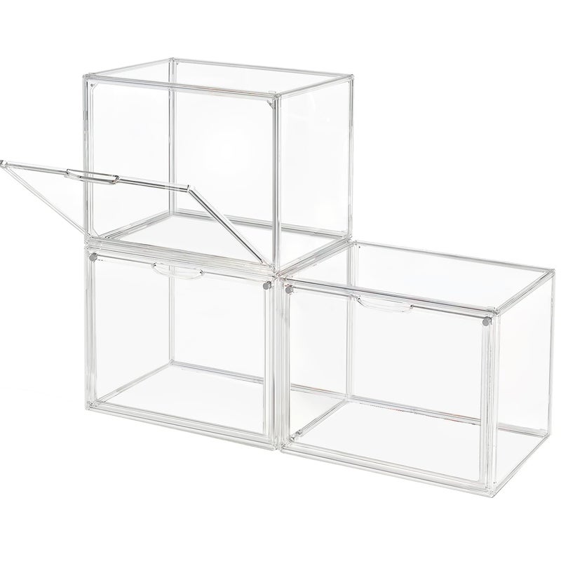GUDEMAY Clear Stackable Plastic Storage Bins with Magnetic Lid, Dustproof Book & Cosmetic Acrylic Display Cases, Large Figures Collectibles Showcase, Shoe Box, Protection Organizer (L, Count, 3) - Image 1