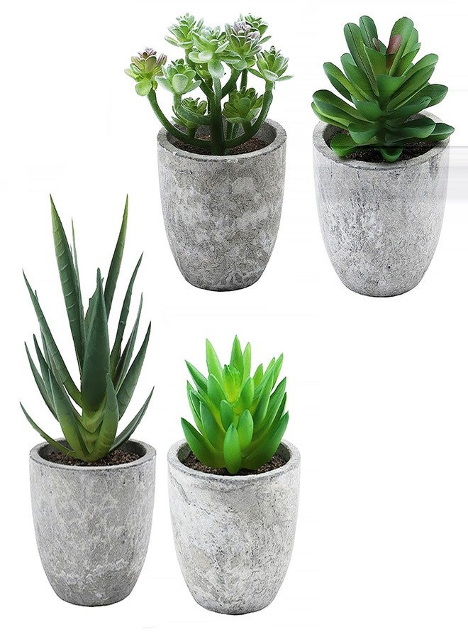 ABAJI Mini 4 Succulents Plants Artificial in Pots Fake Plants for Bedroom Aesthetic Living Room Shelf Bathroom Decor Office Desk Accessories - Image 1