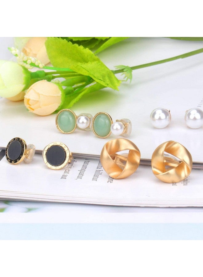 Hicdaw 8 Pairs Clip On Earrings For Women Non Pierced Earrings Rose Flower Cz Pearl Twist Knot Jewelry Clip On Earrings Sets Hypoallergenic Earrings For Women - Image 5