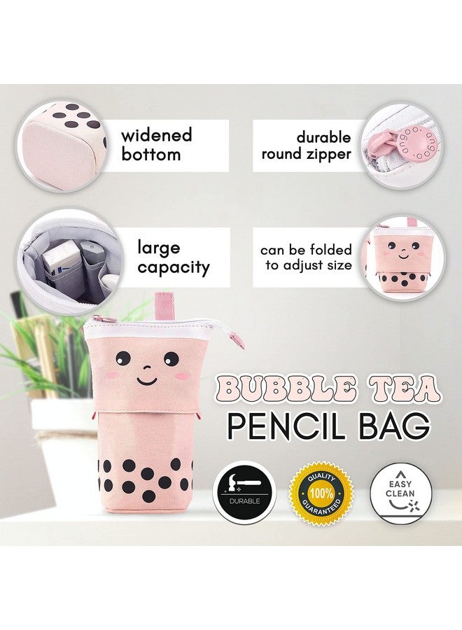 Primo Lines Kawaii Pencil Case And Complete 61 Pcs Pink Stationary Set With Pop Up Cute Boba Case, 8 Pens, 50 Bubble Tea Stickers, Multi Color Pen For School Supplies - Image 2