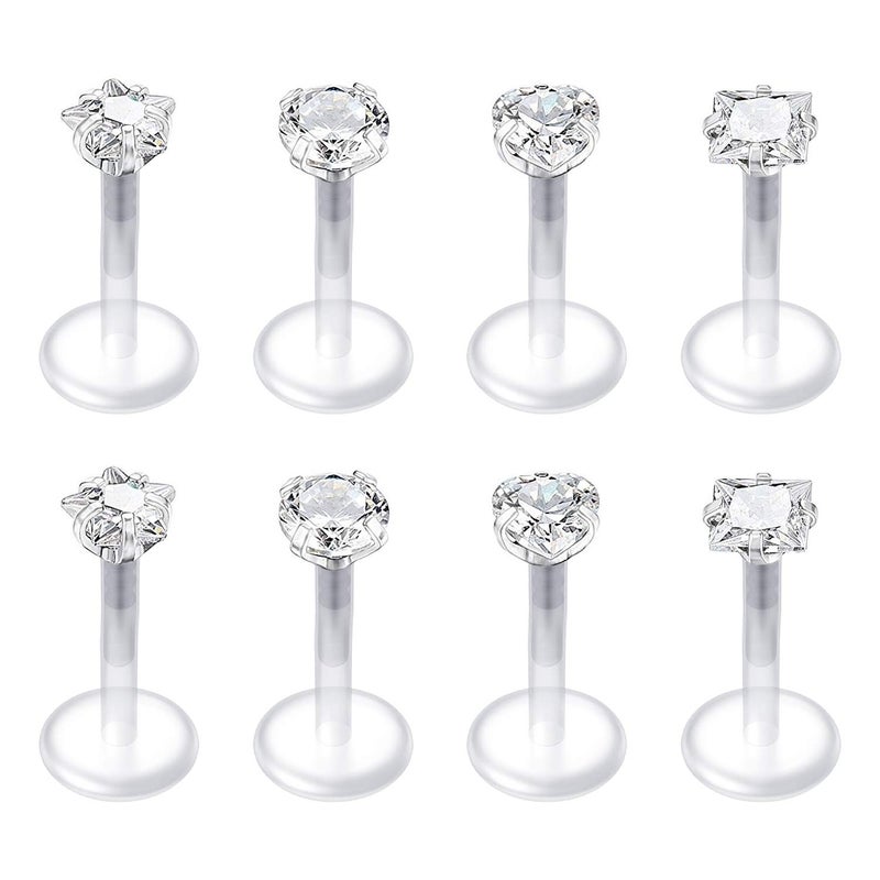 QWALIT 16G Clear Lip Rings Studs Plastic Cartilage Tragus Earrings Retainer for Work Cubic Zirconia Bioflex Medusa Labret Piercing Jewelry 6mm 8mm 10mm 12mm - Image 1