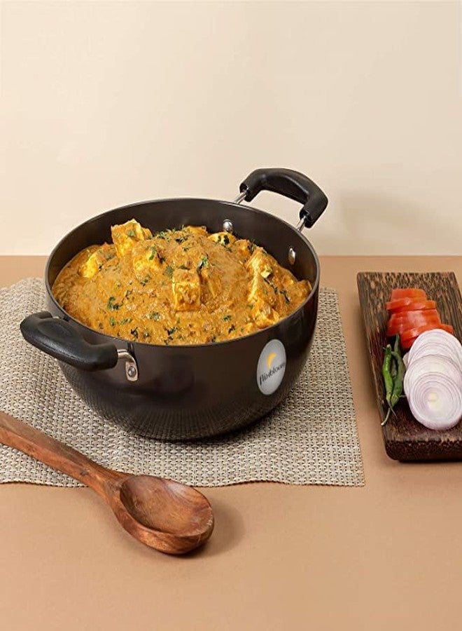 FLIXBLOOM Traditional Stovetop/Induction Base Hard Anodized Deep Kadhai, Aluminium, Black Cookware Kadai (2 Litre) - Image 1