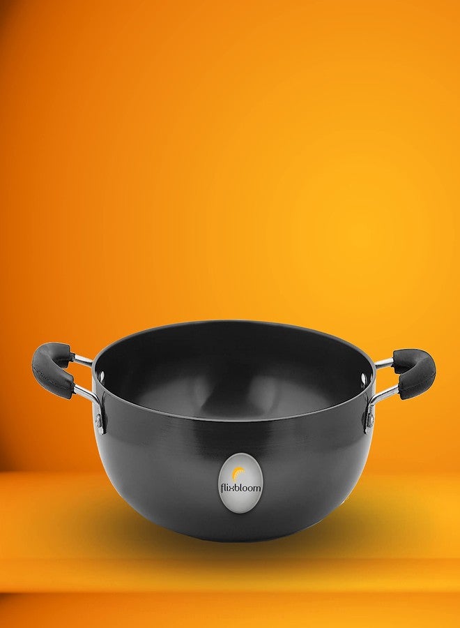 FLIXBLOOM Traditional Stovetop/Induction Base Hard Anodized Deep Kadhai, Aluminium, Black Cookware Kadai (2 Litre) - Image 2