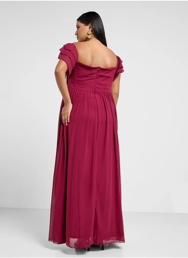 Ella Limited Curve Off Shoulder Dress With Ruffled Sleeves