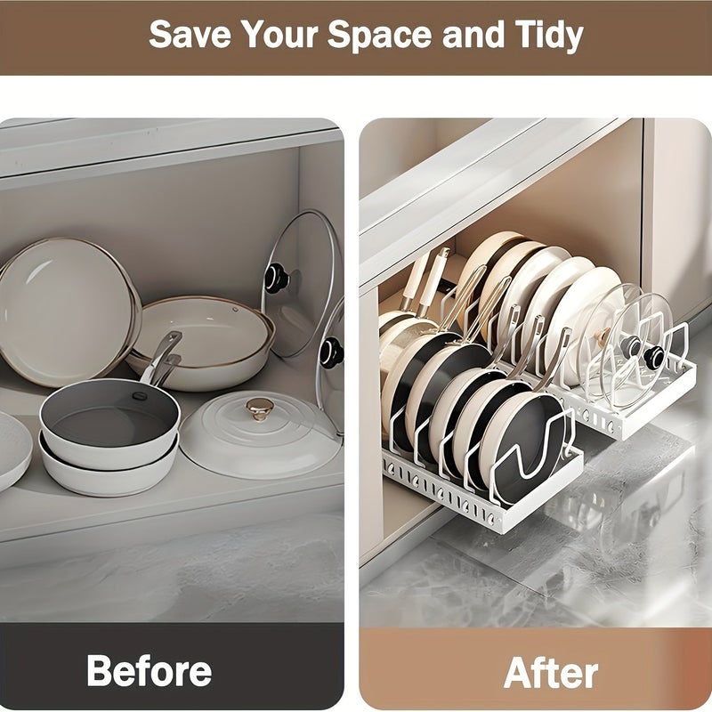1pc/2pcs Under-Cabinet Pot and Pan Organizer, Cabinet Slide Lid Organizer, Each Pull-Out Cabinet Organizer with 8 Adjustable Dividers - Image 5