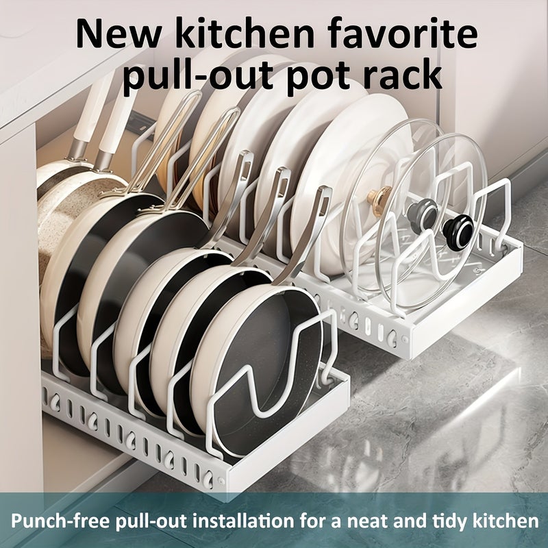 1pc/2pcs Under-Cabinet Pot and Pan Organizer, Cabinet Slide Lid Organizer, Each Pull-Out Cabinet Organizer with 8 Adjustable Dividers - Image 4