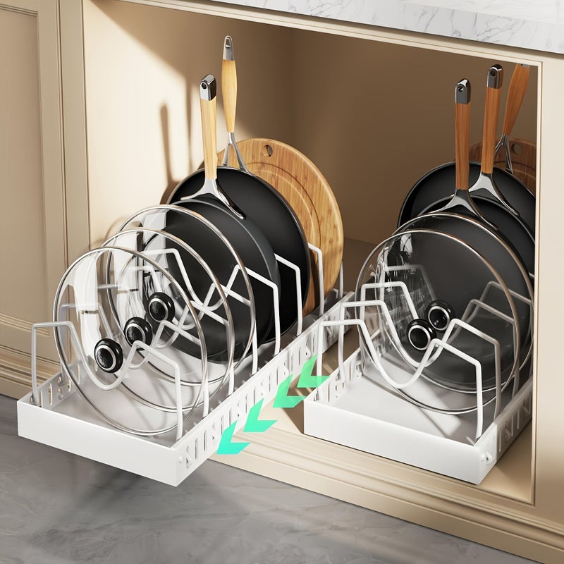 1pc/2pcs Under-Cabinet Pot and Pan Organizer, Cabinet Slide Lid Organizer, Each Pull-Out Cabinet Organizer with 8 Adjustable Dividers - Image 1