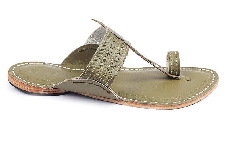KORAKARI Men's Unique Seaweed Handmade Kolhapuri Chappal with Star Punching Comfortable Flip Flops Stylish Durable and Anti Slip Design Sandals Genuine Leather Traditional Indian Footwear - Image 2