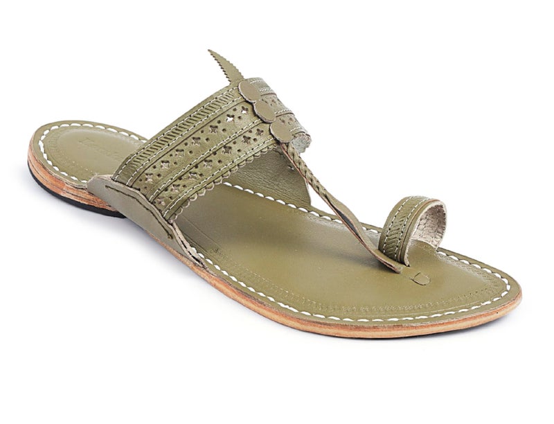 KORAKARI Men's Unique Seaweed Handmade Kolhapuri Chappal with Star Punching Comfortable Flip Flops Stylish Durable and Anti Slip Design Sandals Genuine Leather Traditional Indian Footwear - Image 1