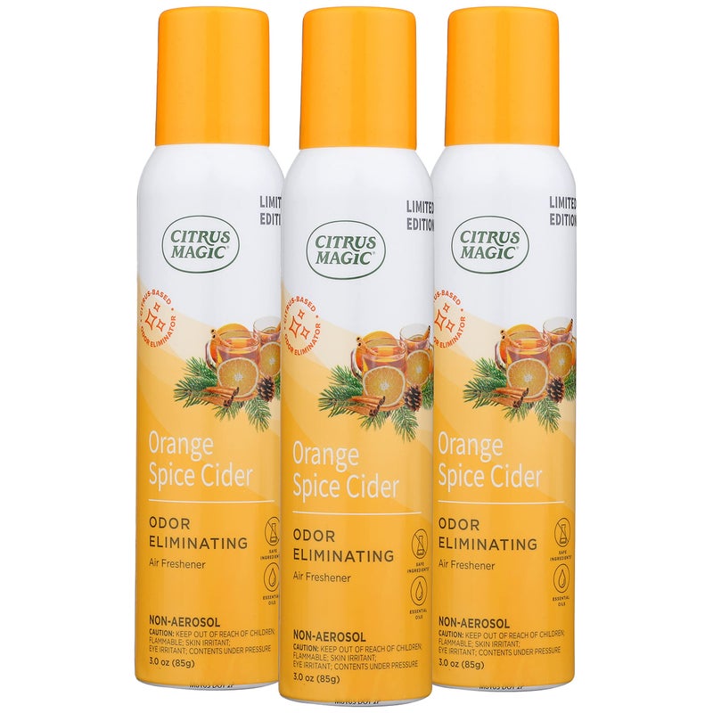 Citrus Magic رذاذ معطر للجو من سيتروس ماجيك، إصدار محدود، لإزالة الروائح الطبيعية، برائحة عصير البرتقال والتوابل، 3 أونصات، عبوة من 3 - Image 1