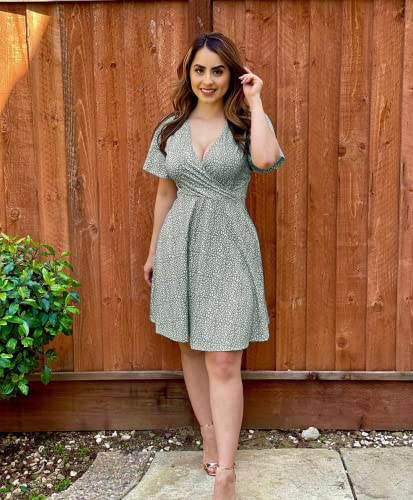 FENSACE Sundresses for Women 2023 Casual Summer Dresses Wrap V Neck Empire Waist Dress(Green,Small) - Image 2