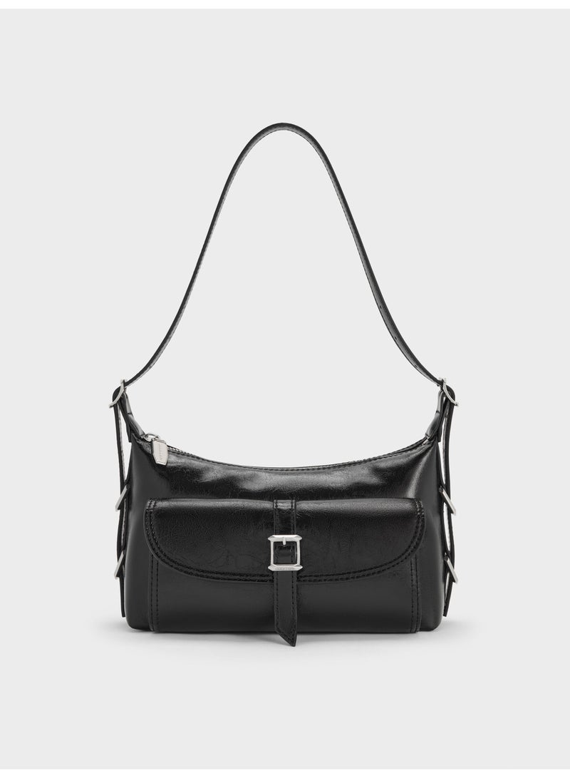 CHARLES & KEITH Bryna Belted Shoulder Bag & Crossbody Bag - Black - Image 1