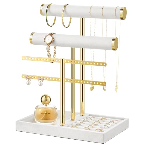bussdis 3 Tier Bracelet Holder Display Detachable T Bar White Velvet Bracelet Holder Jewelry Holder Organizer for Bracelet Necklace Earrings Rings - Image 1