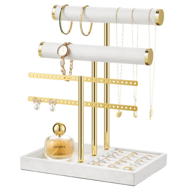 bussdis 3 Tier Bracelet Holder Display Detachable T Bar White Velvet Bracelet Holder Jewelry Holder Organizer for Bracelet Necklace Earrings Rings - Image 2