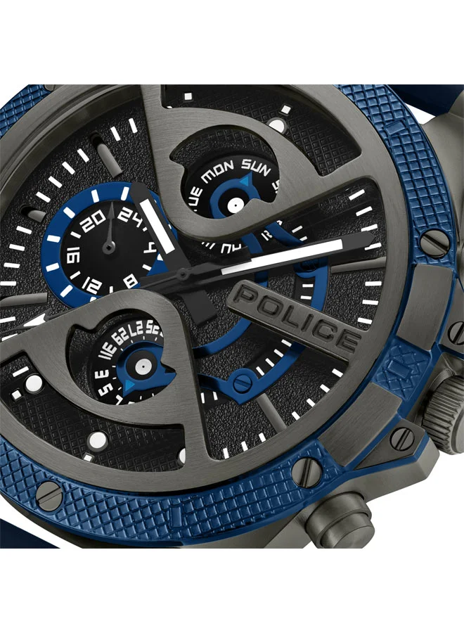 POLICE Men's Men's Surigao Men's 47mm Multifunction Watch with Matte Black Dial & Navy Silicone Strap
