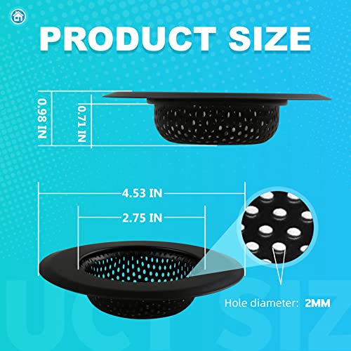 SYIPO Sink Drain Strainer, 2 PCS Kitchen Sink Strainer - Upgraded Large Wide Rim 4.5" Diameter Stainless Sink Strainers for Kitchen Sinks, Suitable for Most Sink Drains, Anti Clogging - Regular Black - Image 2