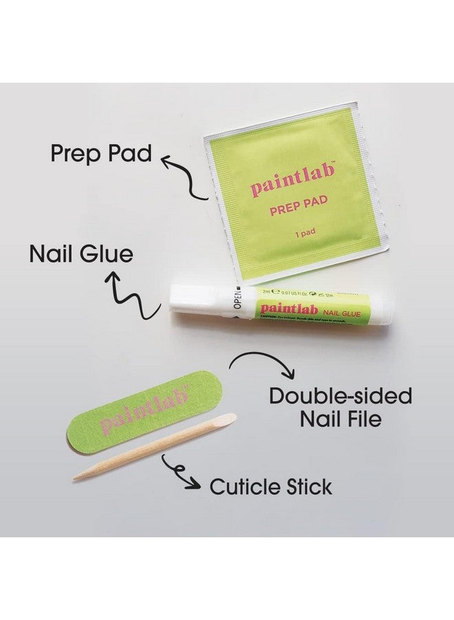 PaintLab Press-On Nails Manicure Kit, Check you out II, 30-Piece Set, Long-Lasting Fake Nails with Glue, File, Prep Pad & Cuticle Stick - Image 3