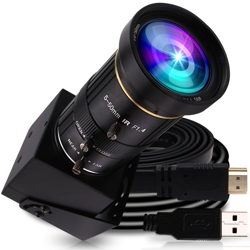 ELP 4K USB HDMI USB Camera Manual Zoom Webcam Variable Focus PC Camera Mini Close-up Camera for Computer H.264 Telescope USB Security Camera 8mp IMX415 Industrial CCTV Camera (5-50mm 10X Zoom Lens) - Image 1