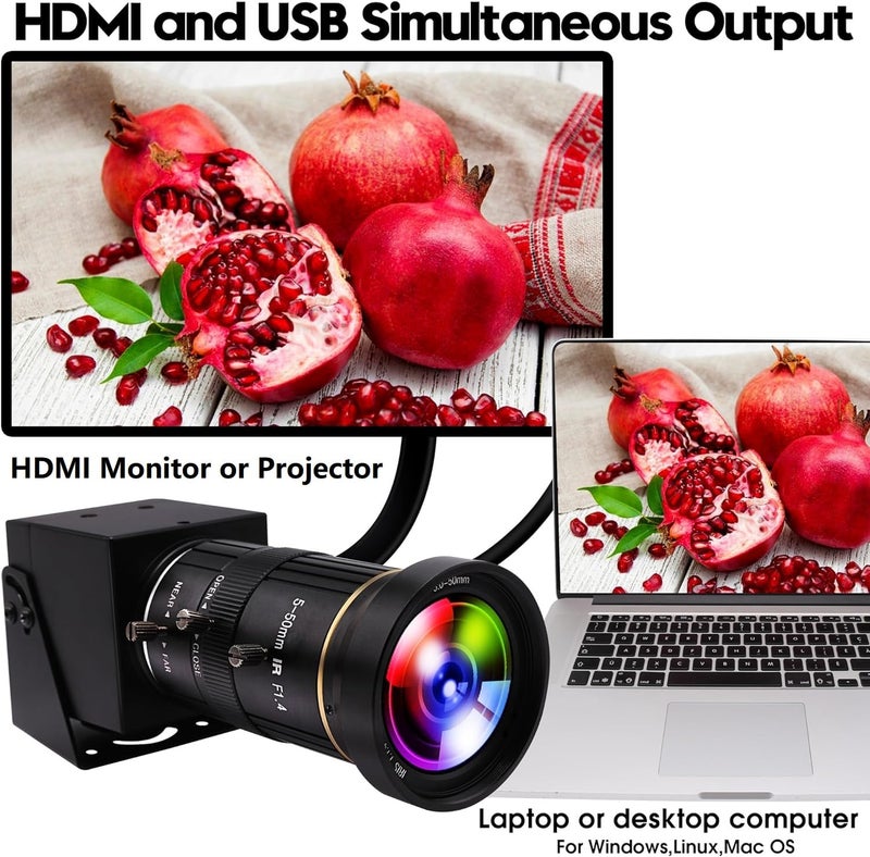 ELP 4K USB HDMI USB Camera Manual Zoom Webcam Variable Focus PC Camera Mini Close-up Camera for Computer H.264 Telescope USB Security Camera 8mp IMX415 Industrial CCTV Camera (5-50mm 10X Zoom Lens) - Image 3