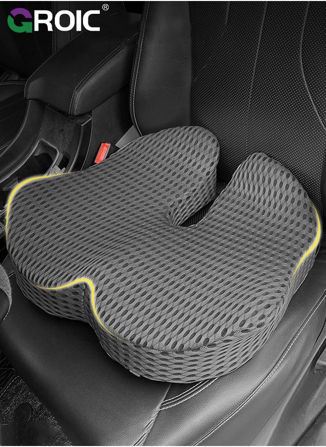 GROIC Widen Car Seat Cushion for Driving, Innovative Seat Cushion with Breathable Macropore Memory Foam for Enhanced Breathability & Support, Car Cushions for Hip Pain Relief, Improve Vision/Posture  - Image 1