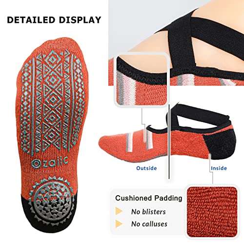 Ozaiic Non Slip Socks for Yoga Pilates Barre Fitness Hospital Socks for Women (3 Pairs -Orange/Pink/Gray) - Image 4